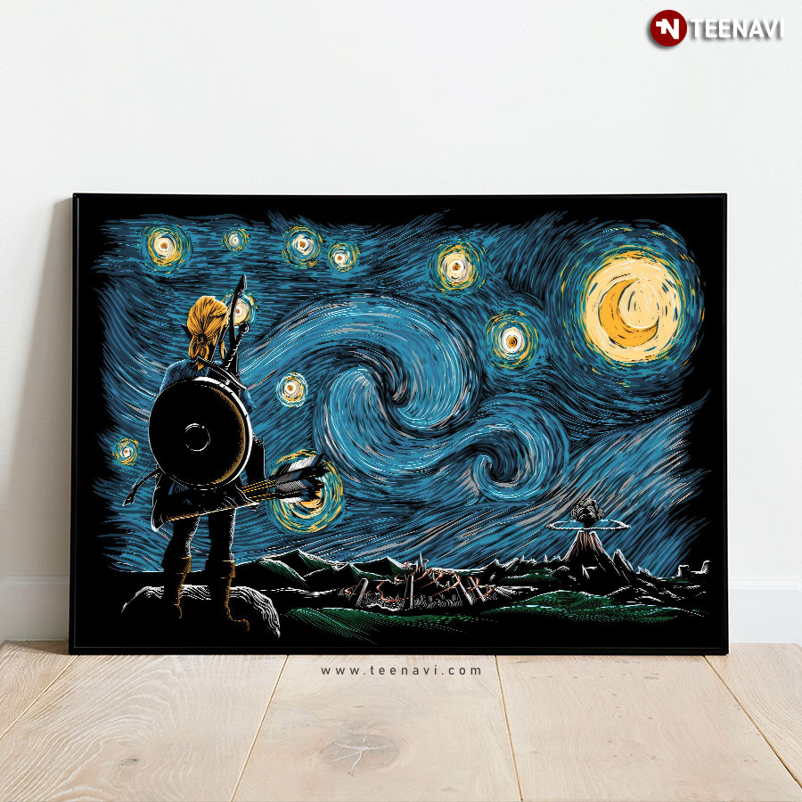 The Legend Of Zelda Breath Of The Wild Link In The Starry Night Vincent Van Gogh Poster