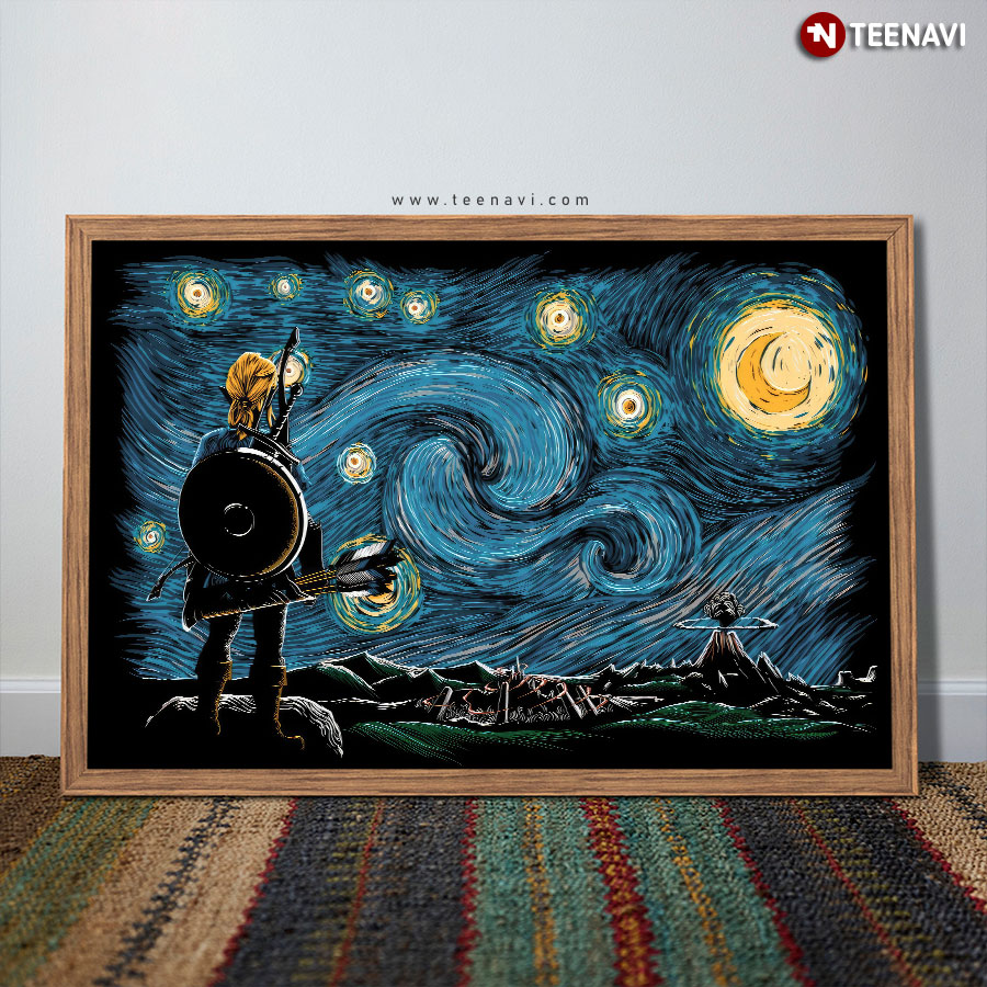 The Legend Of Zelda Breath Of The Wild Link In The Starry Night Vincent Van Gogh Poster