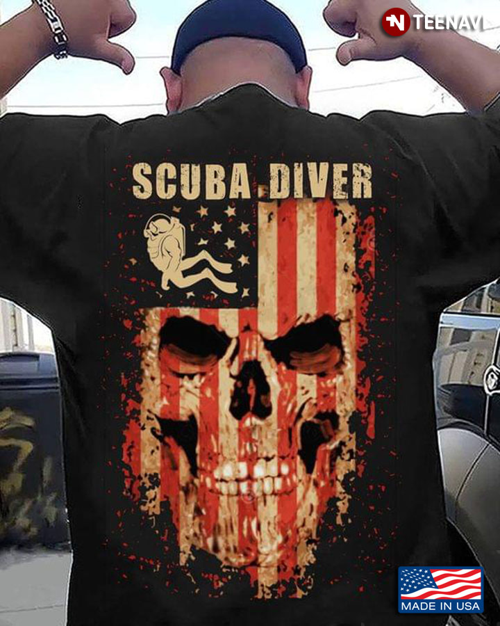 Scuba Diver Skull American Flag