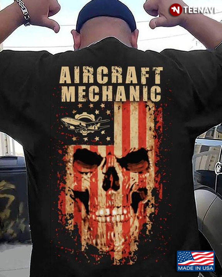 Aircraft Mechanic Skull American Flag