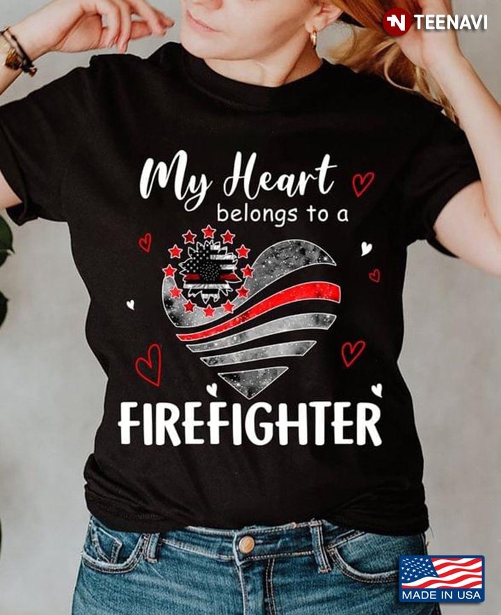 My Heart Belongs To A Firefighter Daisy Heart Flag