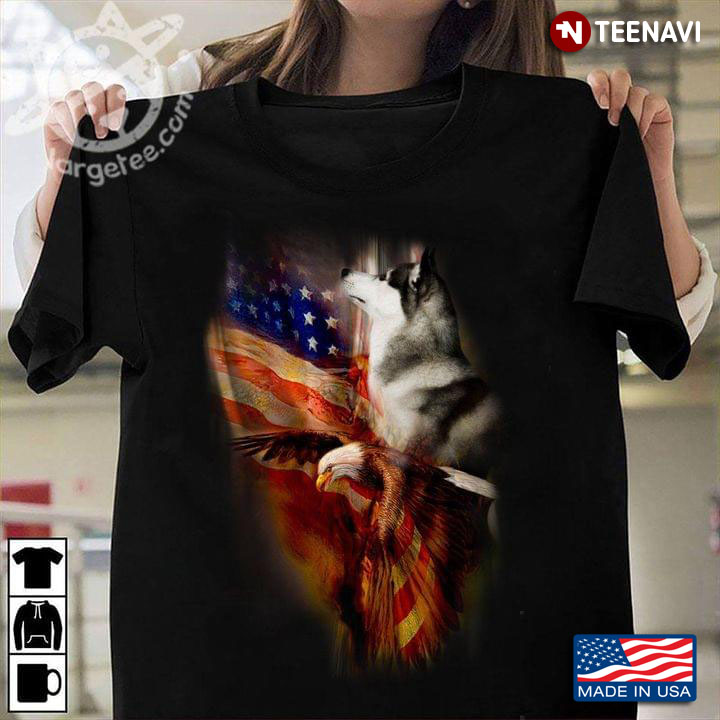 Patriotic Husky Sibir Eagle American Flag
