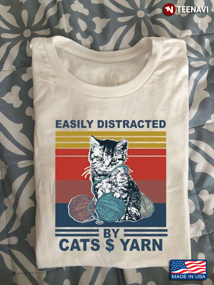 Easily Distracted By Cat & Yarn Vintage