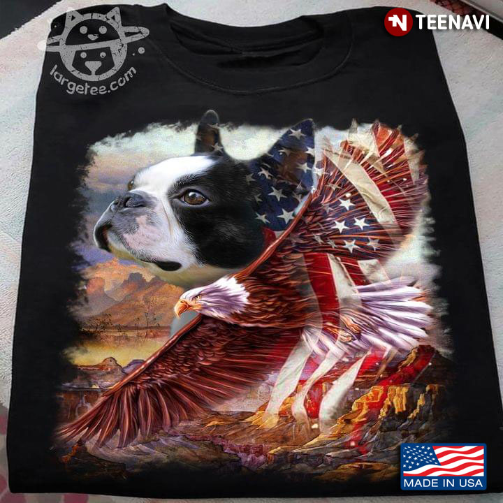 Boston Terrier Eagle American Flag
