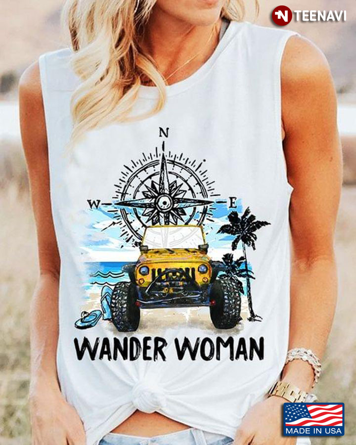 Wander Woman Compass Flip Flops And Jeep In The Beach New Version