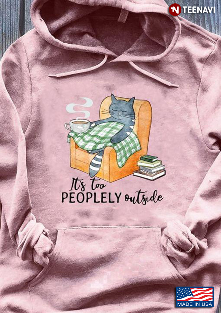 It's Too Peoplely Outside Cat Lies On A Chair With A Cup Of Coffee And Books