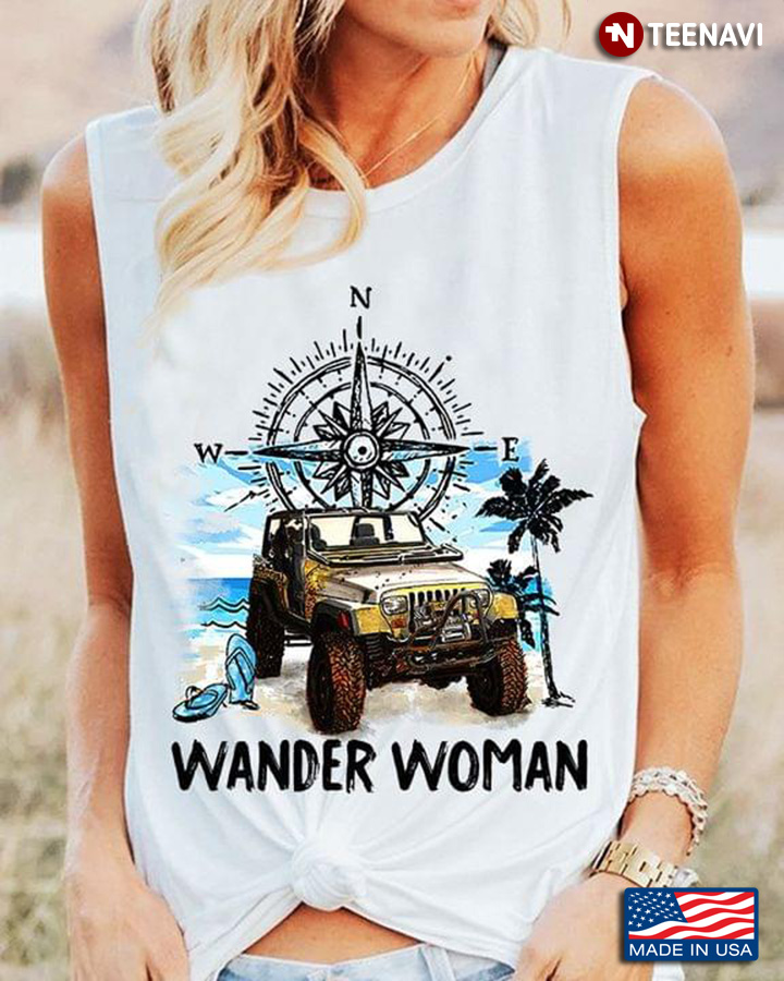 Wander Woman Compass Flip Flops And Jeep In The Beach