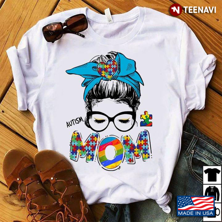 Autism Mom Woman With Headband And Glasses Autism Awareness