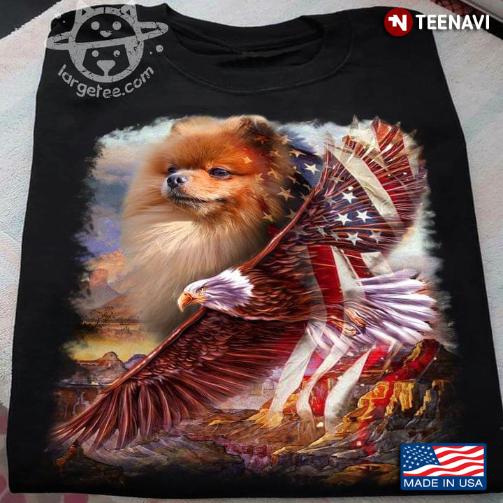 Pomeranian Eagle And American Flag