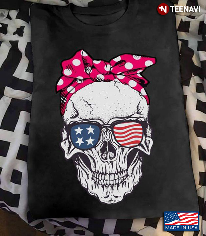 American Flag Skull With Headband And Glasses