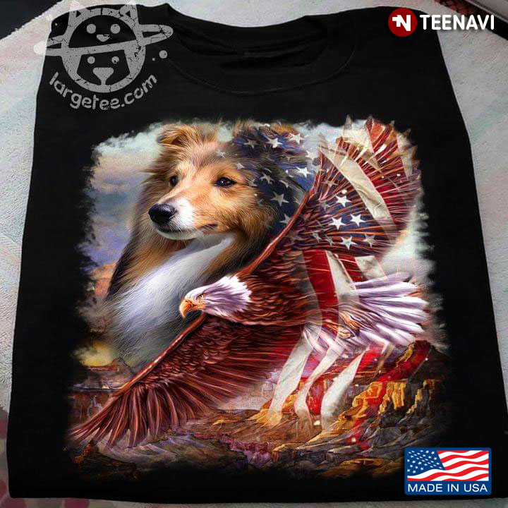 Rough Collie Eagle And American Flag