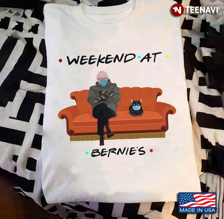 Weekend At Bernie's Bernie Sanders And Black Cat With Facemasks On Couch