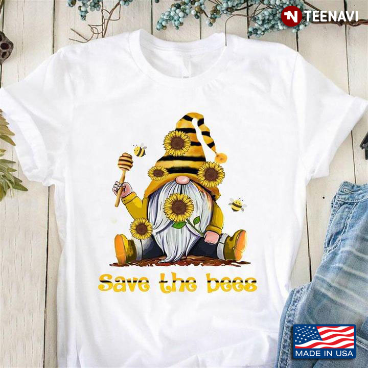 Save The Bees Gnome With Sunflowers And Bees