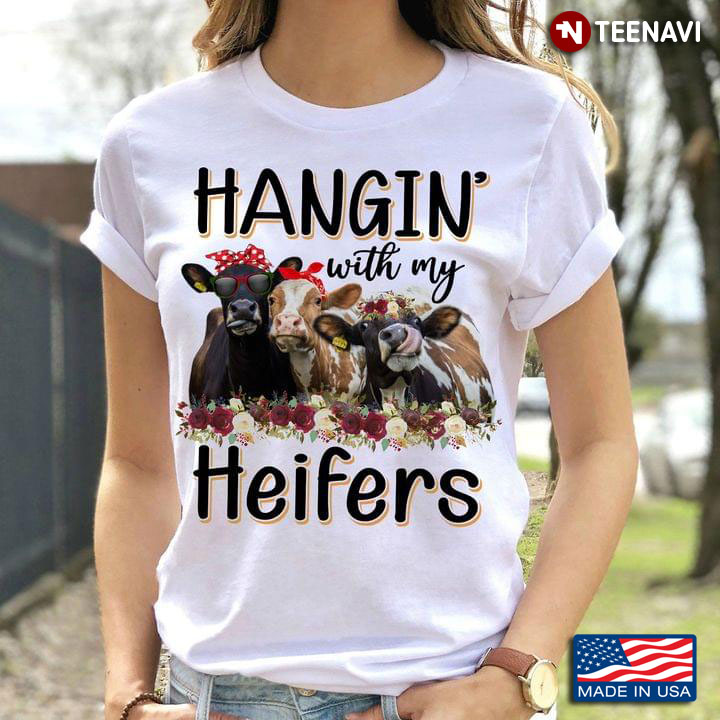 Hangin' With My Heifers Three Heifers With Headband Glasses And Flowers