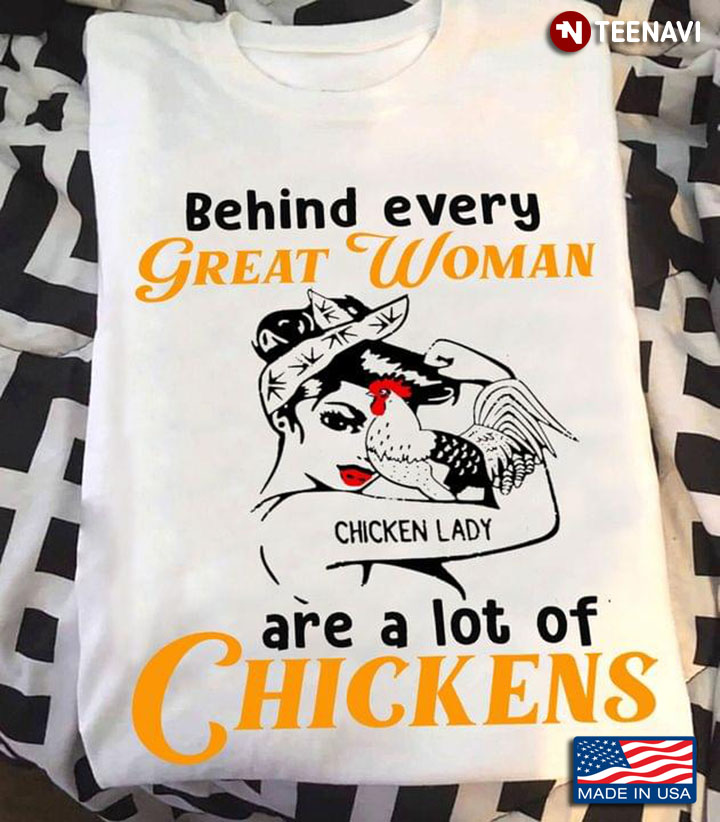 Behind Every Great Woman Are A Lot Of Chickens Strong Woman With Headband And Tattoo Chicken Lady