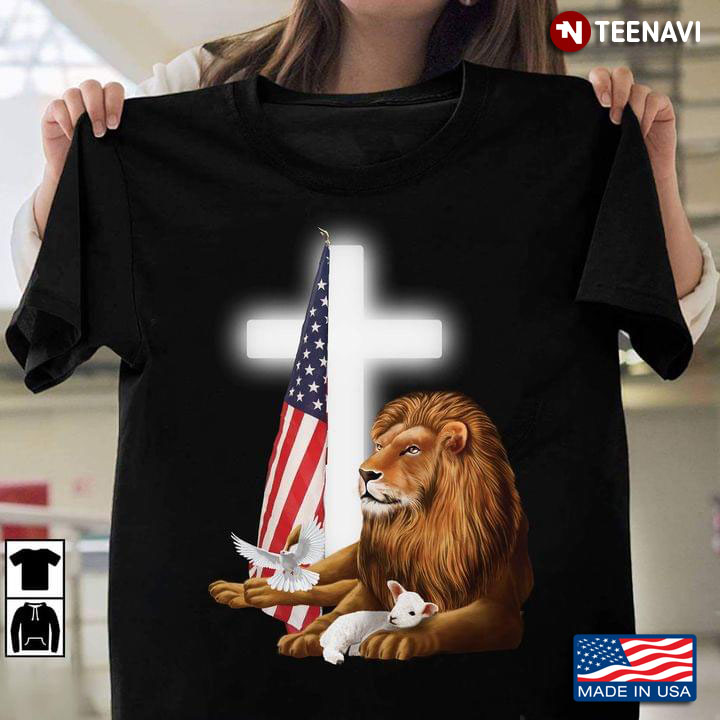 Jesus Lion Lamb Eagle And American Flag