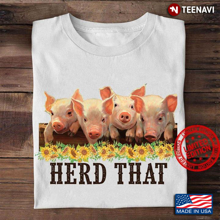 Herd That Four Pigs With Sunflowers