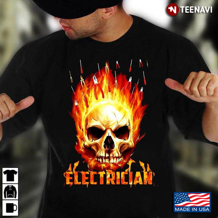 Electrician Skull With Fire Screwdriver And Pliers