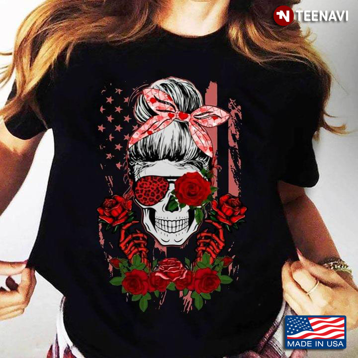 Woman With Headband Glasses And Roses American Flag