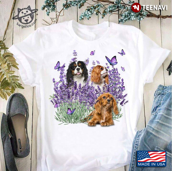 Three Cocker Spaniels Butterflies And Lavender