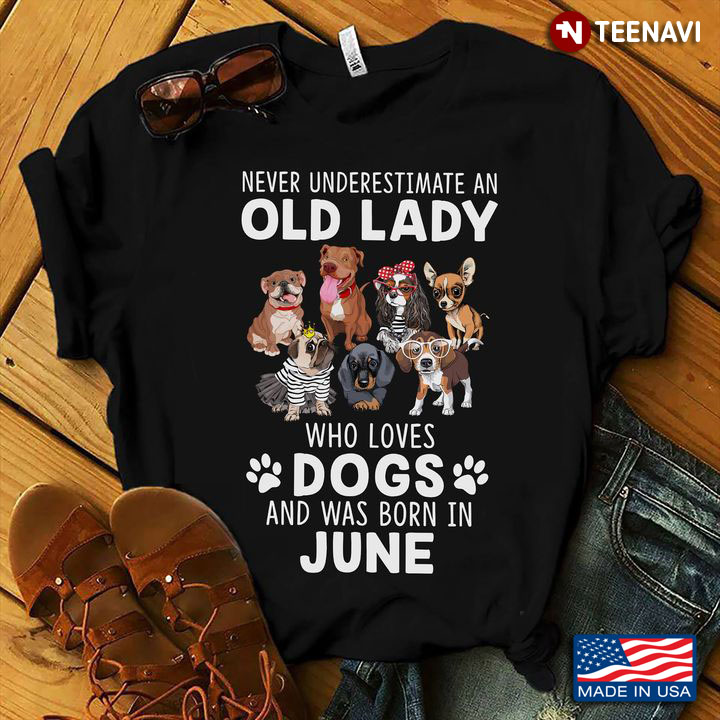 Never Underestimate An Old Lady Who Loves Dogs And Was Born In June