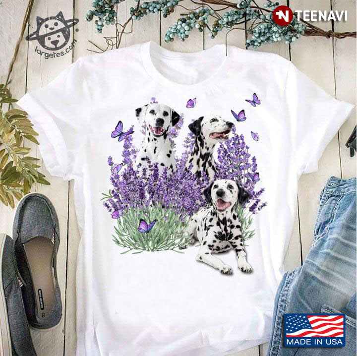 Three Dalmatians Butterflies And Lavender