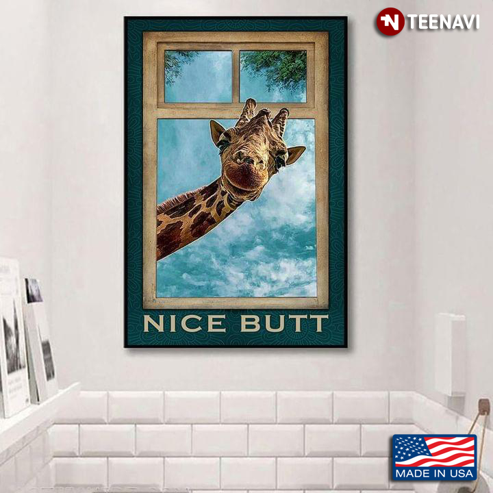 Vintage Window Frame With Giraffe Outside Nice Butt