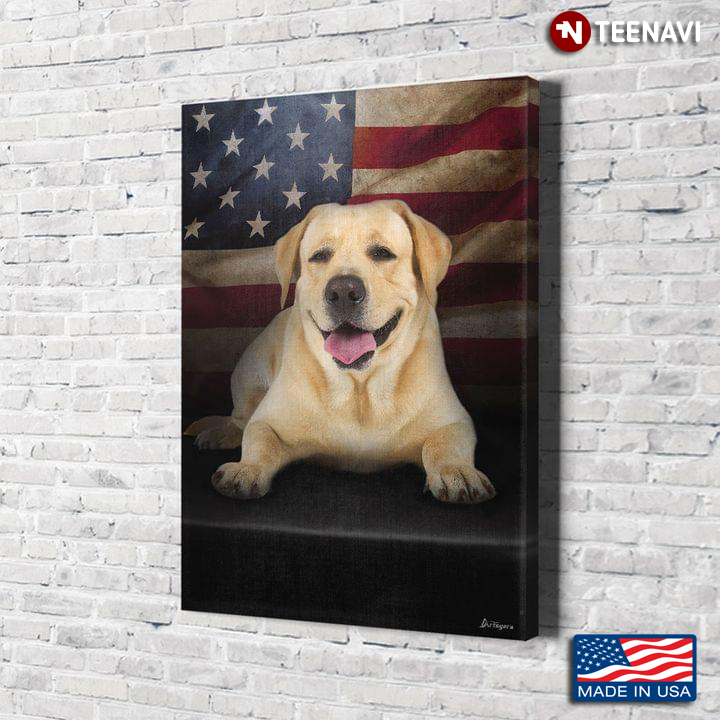 Black Theme Independence Day Labrador Retriever Puppy And American Flag