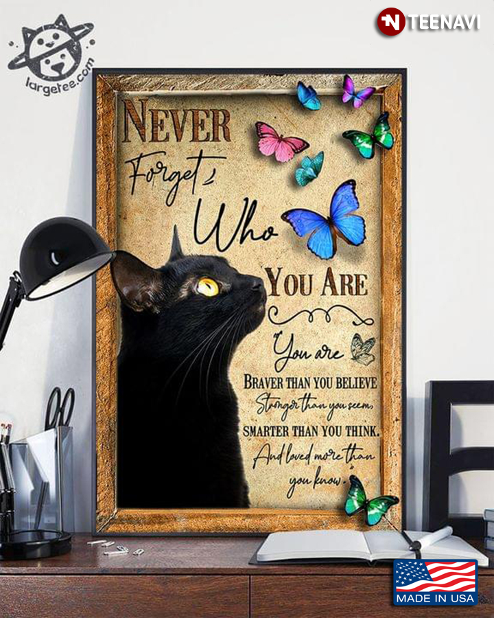 Vintage Black Cat & Butterfly Never Forget Who You Are You Are Braver Than You Believe