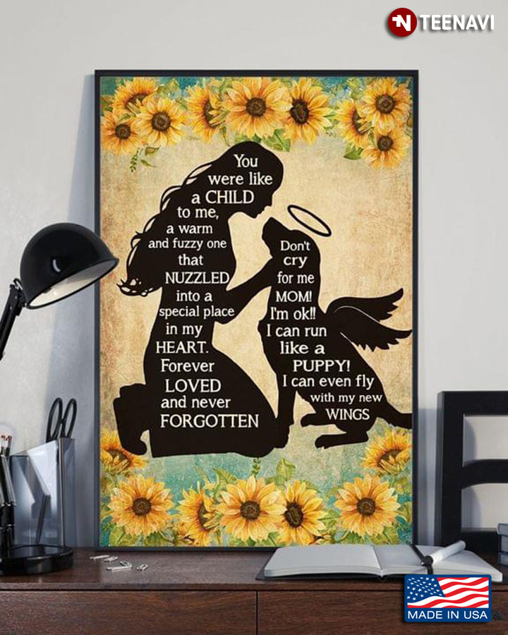 Vintage Sunflower Theme Girl & Dachshund Dog With Angel Wings Silhouette You Were Like A Child To Me