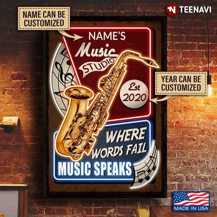 Vintage Customized Name & Year Saxophone Music Studio Where Words Fail Music Speaks