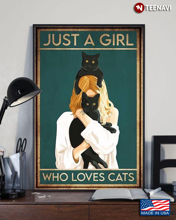 Vintage Girl With Two Black Cats Girl Just A Girl Who Loves Cats