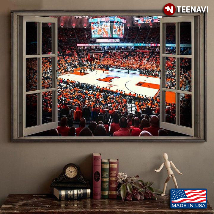 Vintage Window Frame With Wiew Of State Farm Center Illinois Fighting Illini Men's Basketball