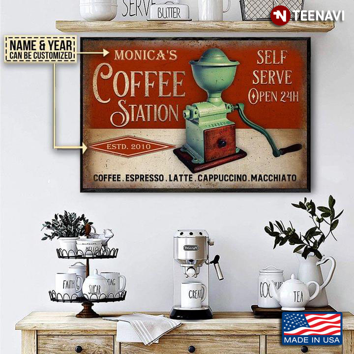Customized Name & Year Coffee Station Self Serve Open 24H Coffee, Espresso, Latte, Cappuccino, Macchiato