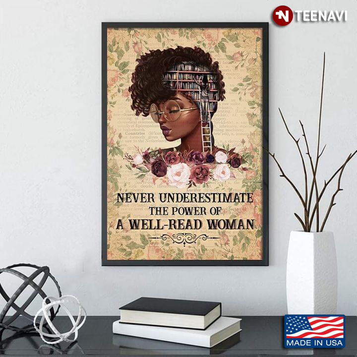Vintage Dictionary Theme Floral Black Girl Never Underestimate The Power Of A Well-read Woman