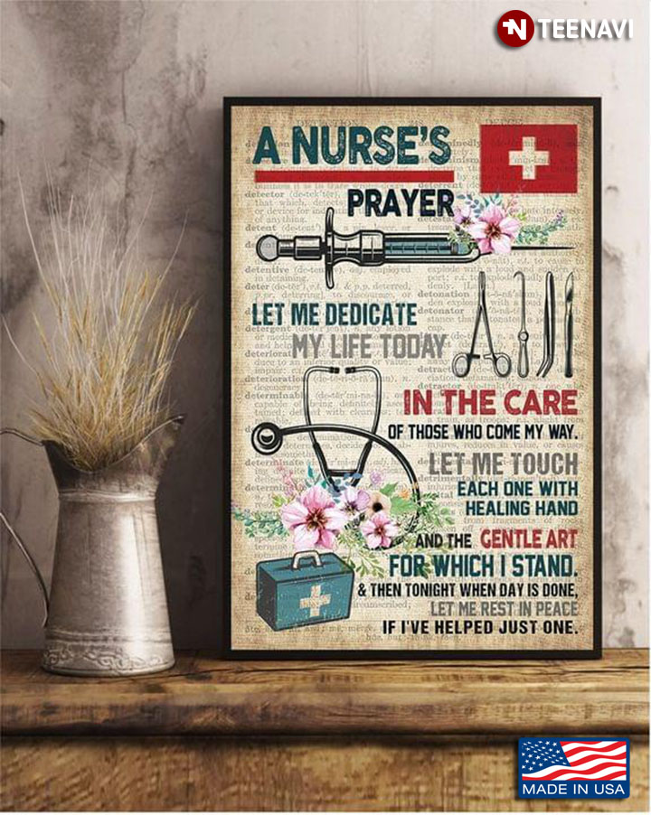Vintage Dictionary Theme Floral Medical Tools A Nurse's Prayer Let Me Dedicate My Life Today