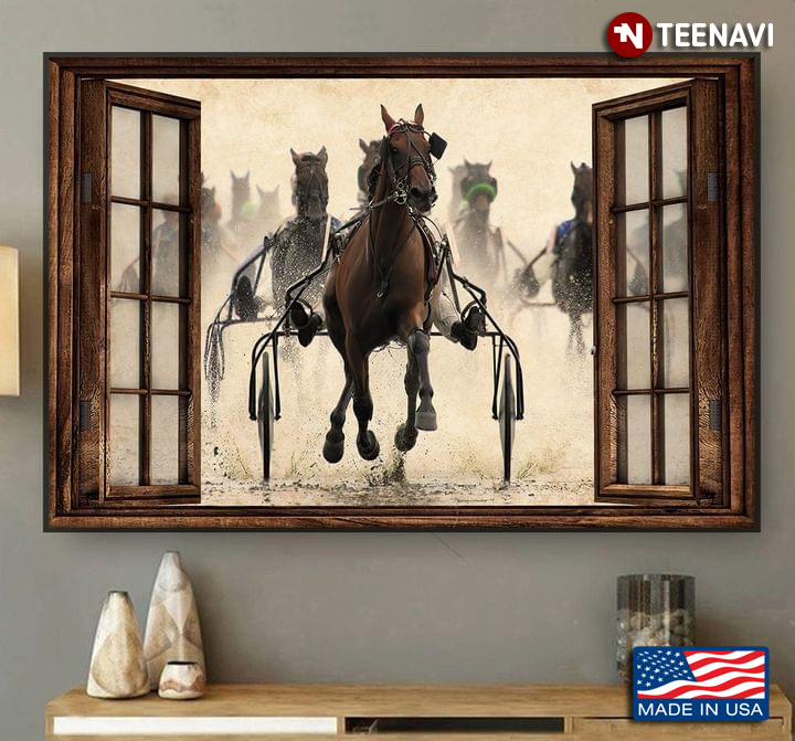 Vintage Window Frame With View Of Harness Racing