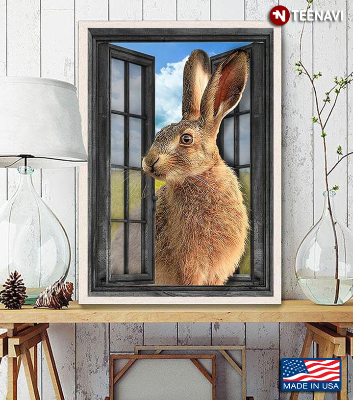 Vintage Window Frame With Cute Rabbit