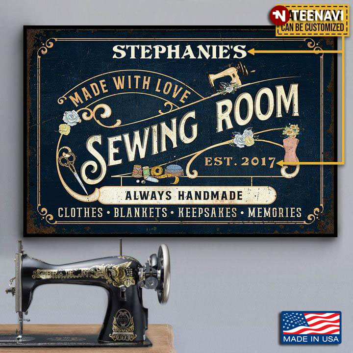 Vintage Customized Name & Year Sewing Room Made With Love Always Handmade Clothes Blankets Keepsakes Memories