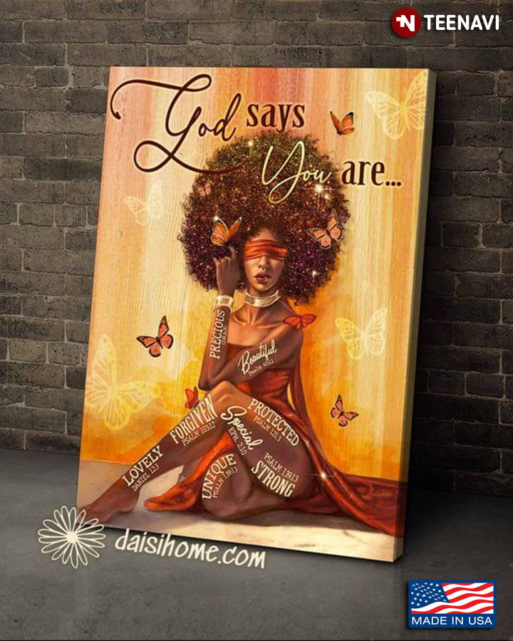 Vintage Black Girl & Butterflies God Says You Are Precious Beautiful Protected Special Forgiven Strong