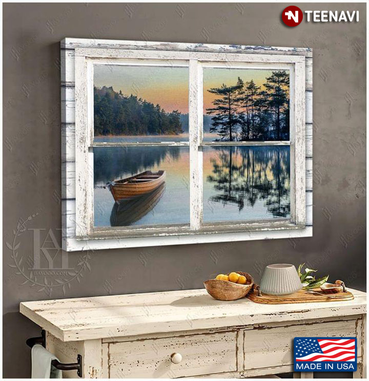 Vintage Window Frame With View Of Lake