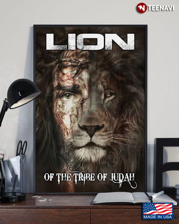 Vintage Half Face Of Jesus & Half Face Of Lion Lion Of The Tribe Of Judah