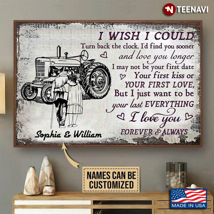 Black & White Theme Customized Name Old Couple & Tractor I Wish I Could Turn Back The Clock