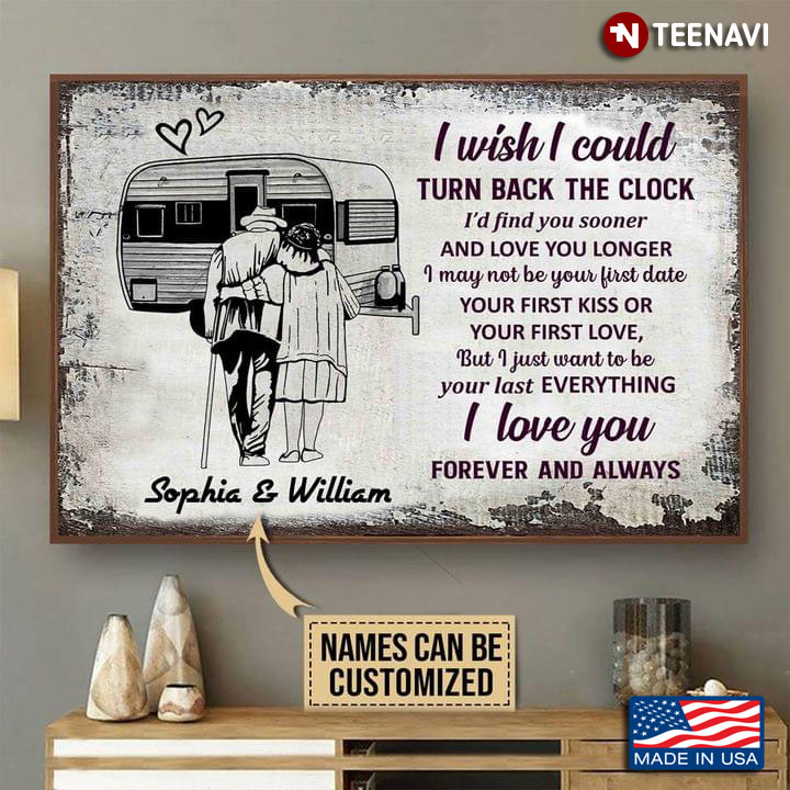 Vintage Customized Name Old Couple & Camping Trailer I Wish I Could Turn Back The Clock
