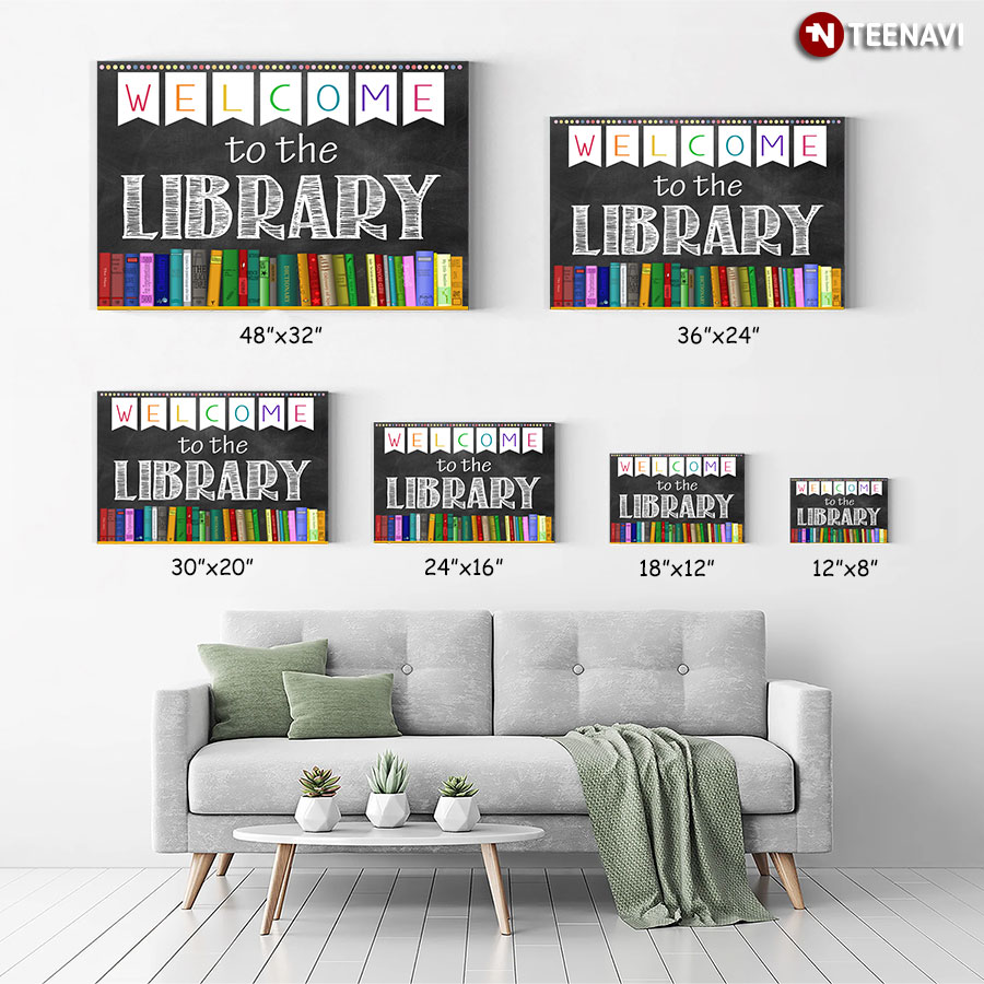 Vintage Colourful Books Welcome To The Library Poster