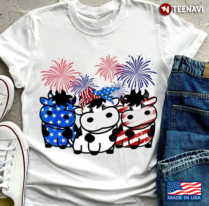 Dairy Cow And Fireworks Happy Independence  Day