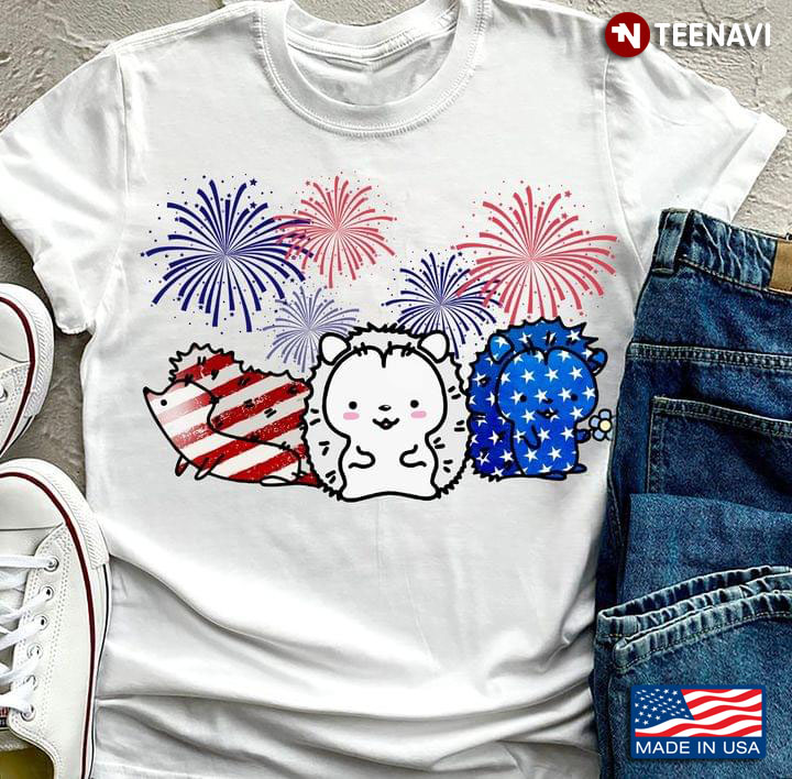 Funny Hedgehogs Flag Firework The 4th Of July American Independence Day