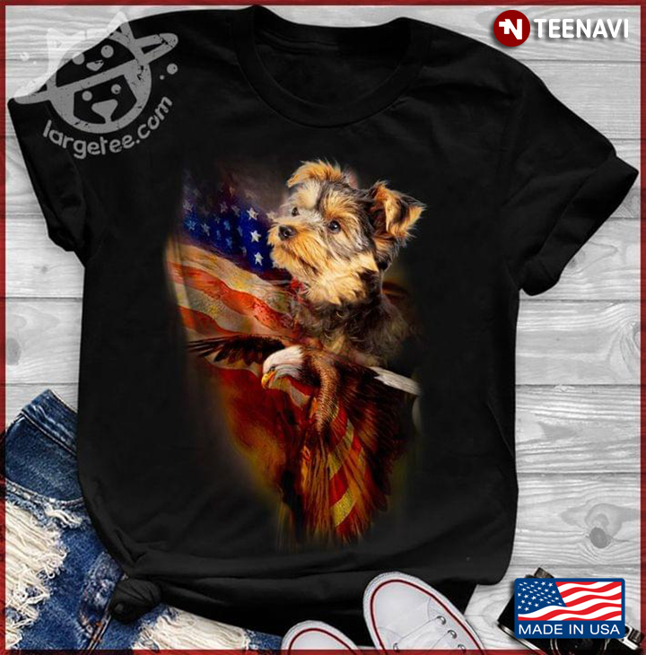 Yorkshire Terrier And Eagle Flag The 4th Of July American Independence Day