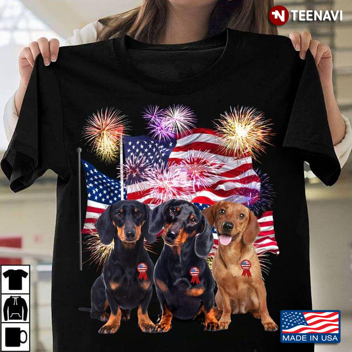 Three Labradors American Flag With Firework