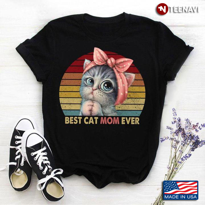Cat With Headband Best Cat Mom Ever Vintage